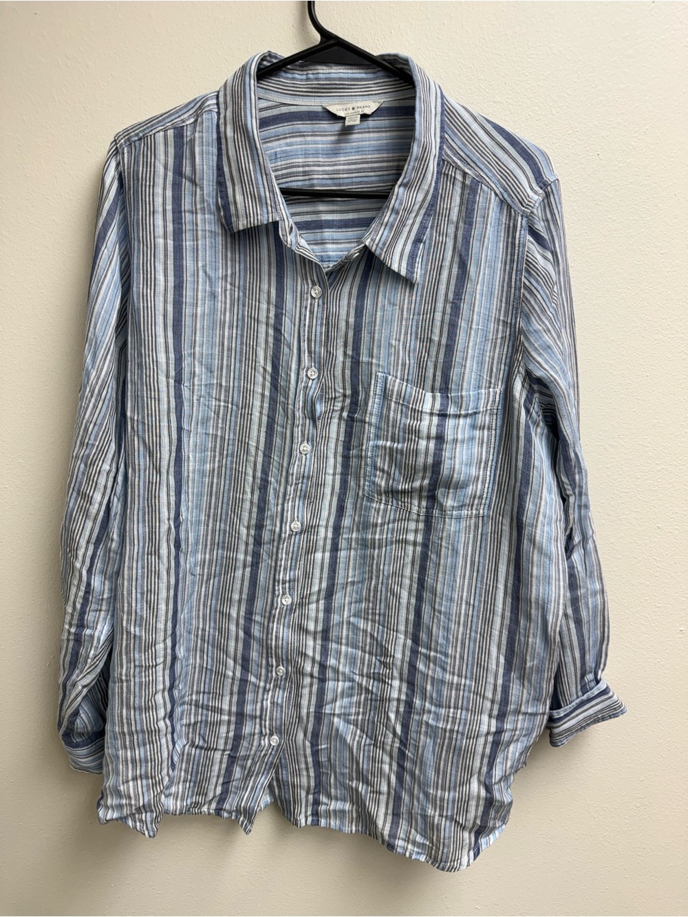 Lucky Brand Blue & White Striped Casual Button-Down Shirt